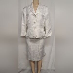 Kasper White Textured Skirt Suit Set